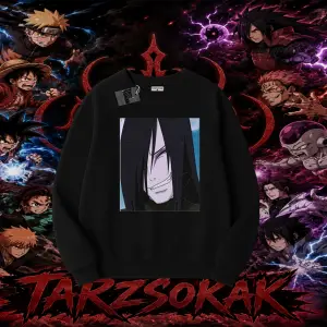 Orochimaru Naruto Anime Karakter Oversize Unisex Bisiklet Yaka Sweatshirt Beyaz