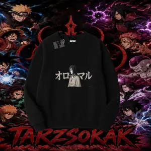 Orochimaru Naruto Anime Karakter Oversize Unisex Bisiklet Yaka Sweatshirt Beyaz