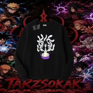 Orochimaru Naruto Anime Karakter Oversize Unisex Bisiklet Yaka Sweatshirt Beyaz