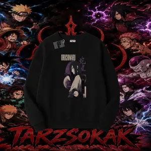 Orochimaru Naruto Anime Karakter Oversize Unisex Bisiklet Yaka Sweatshirt Beyaz