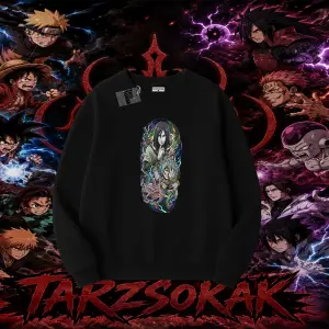 Orochimaru Naruto Anime Karakter Oversize Unisex Bisiklet Yaka Sweatshirt Beyaz