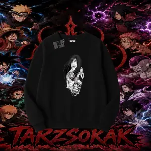 Orochimaru Naruto Anime Karakter Oversize Unisex Bisiklet Yaka Sweatshirt Beyaz