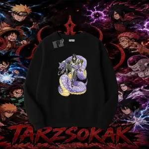 Orochimaru Naruto Anime Karakter Oversize Unisex Bisiklet Yaka Sweatshirt Beyaz