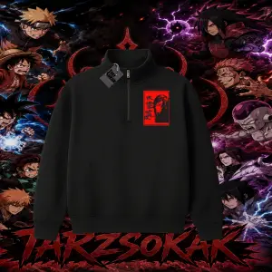 Orochimaru Naruto Anime Karakter Unisex Polo Yaka Yarım Fermuarlı Sweatshirt Beyaz