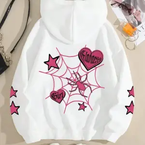 Örümcek Yıldız Baskılı Kapüşonlular Sokak Sportif Kadın Tişörtü Rahat Bisiklet Yaka Kazak Gev