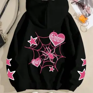 Örümcek Yıldız Baskılı Kapüşonlular Sokak Sportif Kadın Tişörtü Rahat Bisiklet Yaka Kazak Gev