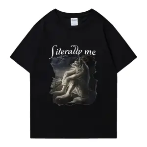 Oturan Kurt Kelimenin tam anlamıyla Bana Komik Meme T Erkek Kadın klasik tişört Gevşek