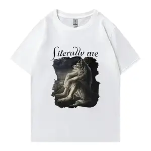 Oturan Kurt Kelimenin tam anlamıyla Bana Komik Meme T Erkek Kadın klasik tişört Gevşek