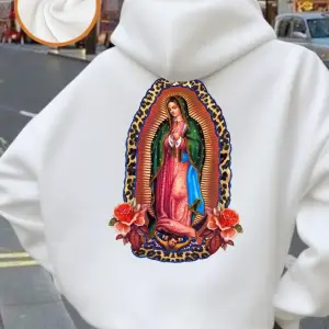 Our Lady Of Guadalupe Baskı Kapüşonlular Kadınlar Rahat Cep Kazaklar Kış Polar Sıcak Tişörtü