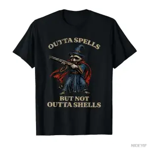 Outta Spells But Not Outta Shells Komik Sihirbaz Rakun Meme T-shirt Erkekler Kadınlar Için %