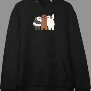 Oversize 3 Kafadar Ayı We Bare Bears Tasarım Baskılı Kapüşonlu Sweatshirt Hoodie Beyaz