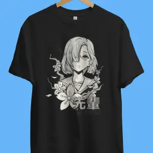 Oversize Anime Manga Karakter Siyah Beyaz Tasarım Baskılı Unisex Tişört