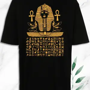 Oversize Antik Mısır Egypt Firavun Baskılı Siyah Tişört