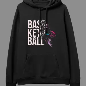 Oversize Basketbol Sever Tasarım Baskılı Unisex Kapüşonlu Sweatshirt Hoodie Siyah
