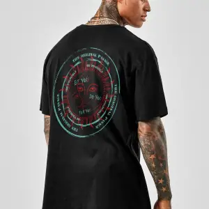 Oversize Bohemian Baskılı Siyah Tshirt NRAGE194