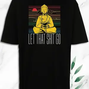 Oversize Buda Heykel Baskılı Siyah Tişört