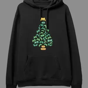 Oversize Çam Oyun Konsol Game Ağaç Yeni Yıl Tasarım Baskılı Unisex Kapüşonlu Sweatshirt Hoodie Beyaz