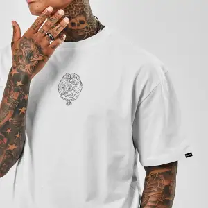 Oversize Cingulomania Baskılı Beyaz Tshirt NRAGE192