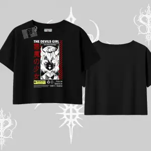 Oversize Crop Tshirt Anime Devils Girl Japanese Style Baskılı