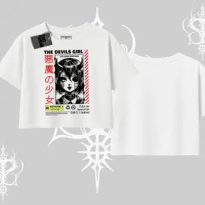 Oversize Crop Tshirt Anime Devils Girl Japanese Style Baskılı