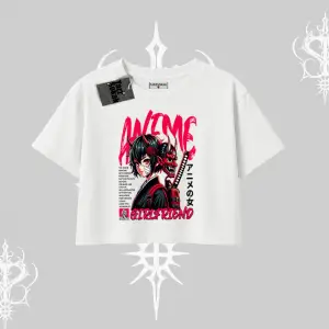 Oversize Crop Tshirt Anime Girlfriend Kırmızı