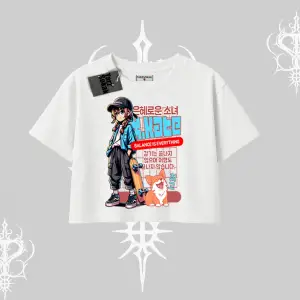 Oversize Crop Tshirt Anime Hiker Girl Balance Is Everything Baskılı