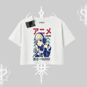 Oversize Crop Tshirt Anime Kız Desenli Japon Tarzı