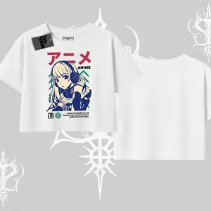 Oversize Crop Tshirt Anime Kız Desenli Japon Tarzı