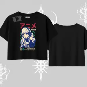 Oversize Crop Tshirt Anime Kız Desenli Japon Tarzı