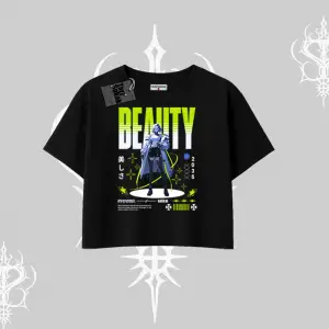 Oversize Crop Tshirt Anime Unity Neon Detaylı Grafik Baskılı