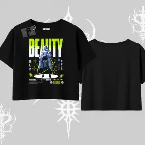 Oversize Crop Tshirt Anime Unity Neon Detaylı Grafik Baskılı