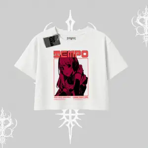 Oversize Crop Tshirt Anime Waifu Kırmızı Grafik Desenli