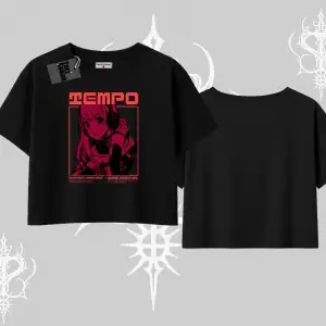 Oversize Crop Tshirt Anime Waifu Kırmızı Grafik Desenli