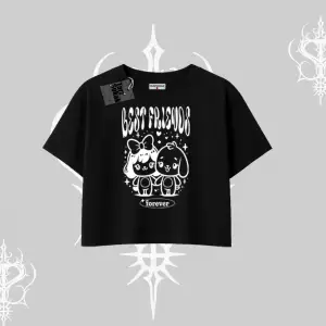 Oversize Crop Tshirt Best Friends Forever Baskılı Sevimli Tasarım