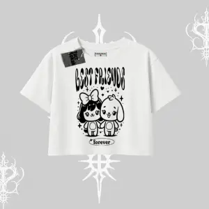 Oversize Crop Tshirt Best Friends Forever Baskılı Sevimli Tasarım