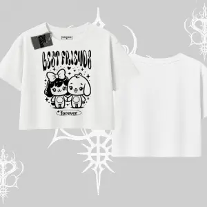 Oversize Crop Tshirt Best Friends Forever Baskılı Sevimli Tasarım