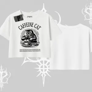Oversize Crop Tshirt Caffeine Cat Kahve Temalı Kedi Baskılı
