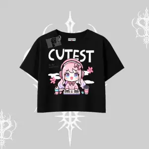Oversize Crop Tshirt Cute Anime Gamer Girl Baskılı