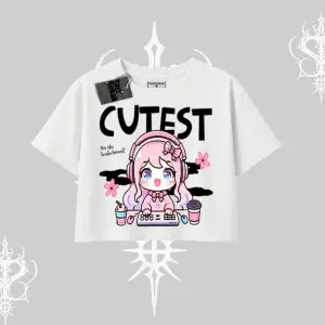 Oversize Crop Tshirt Cute Anime Gamer Girl Baskılı