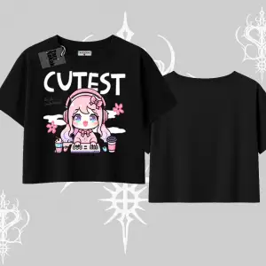 Oversize Crop Tshirt Cute Anime Gamer Girl Baskılı