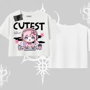 Oversize Crop Tshirt Cute Anime Gamer Girl Baskılı
