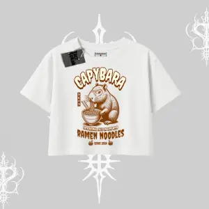 Oversize Crop Tshirt Cute Capybara Enjoying Ramen Noodles Artwork
