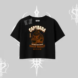 Oversize Crop Tshirt Cute Capybara Enjoying Ramen Noodles Artwork