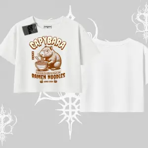 Oversize Crop Tshirt Cute Capybara Enjoying Ramen Noodles Artwork