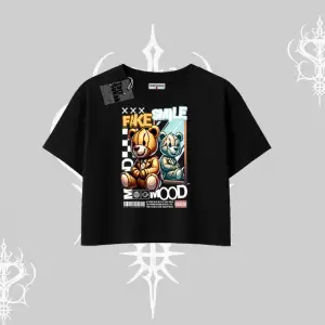 Oversize Crop Tshirt Fake Smile Mood Ayıcık Grafik Baskılı