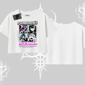 Oversize Crop Tshirt Fearless Soul Anime Kolaj Baskılı