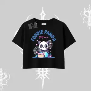 Oversize Crop Tshirt Foodie Panda Tatlı ve Sevimli Panda Baskılı