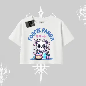 Oversize Crop Tshirt Foodie Panda Tatlı ve Sevimli Panda Baskılı