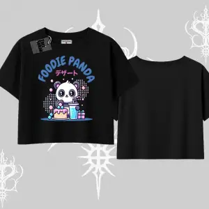 Oversize Crop Tshirt Foodie Panda Tatlı ve Sevimli Panda Baskılı