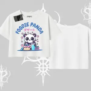 Oversize Crop Tshirt Foodie Panda Tatlı ve Sevimli Panda Baskılı